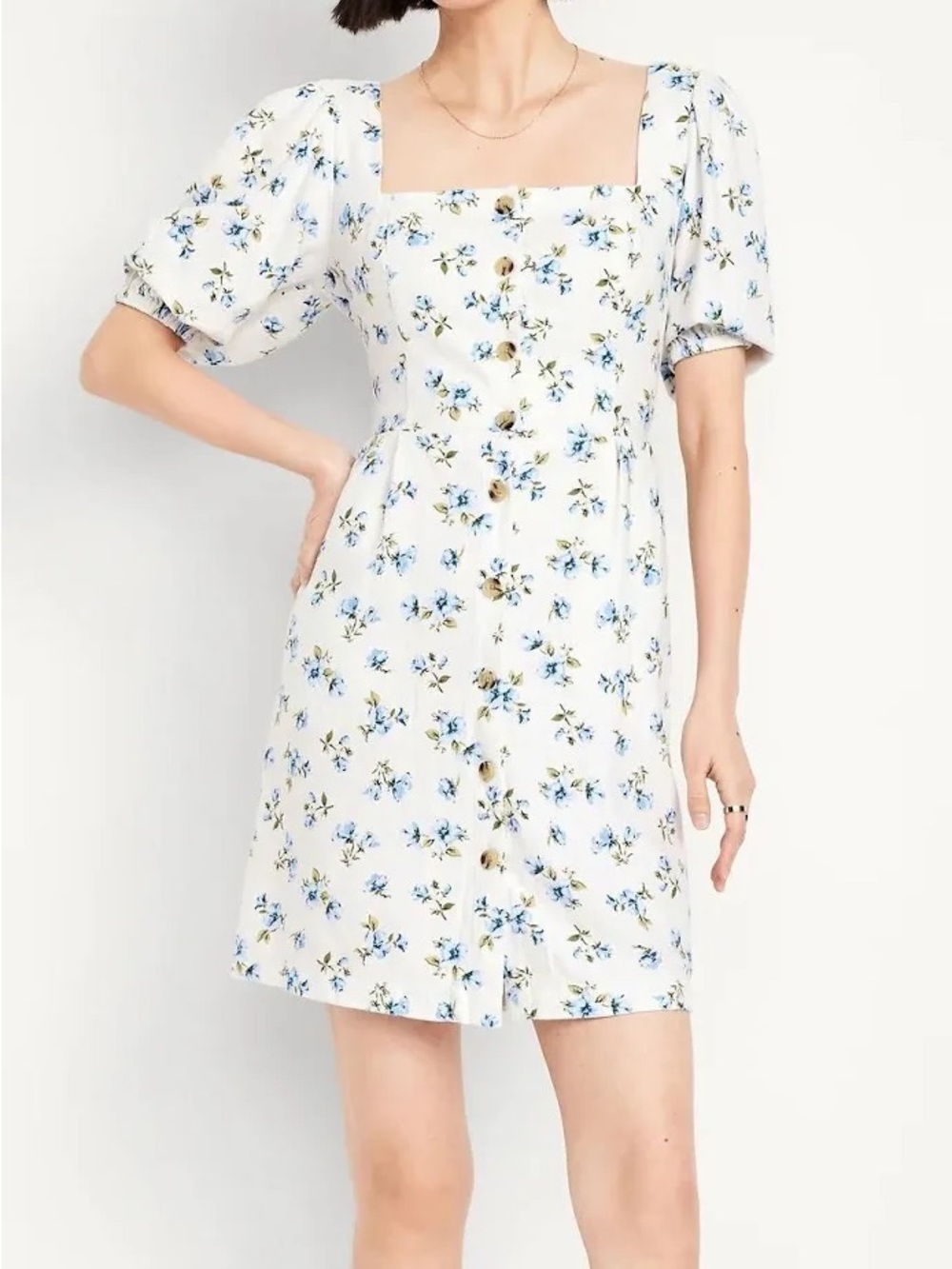 Old Navy White Mini Dress with Blue Floral Print